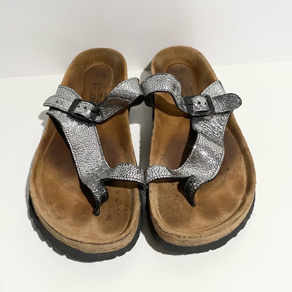 Naot Tahoe Birkenstock Metallic Gunmetal Comfort Silver Textured Sandals